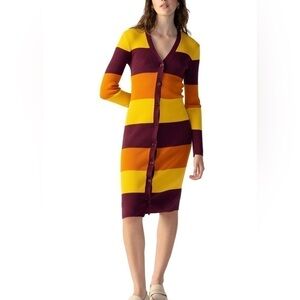 Sanctuary Women's Striped Longline Cardigan Dress - Dark Cherry / Pumpkin size L